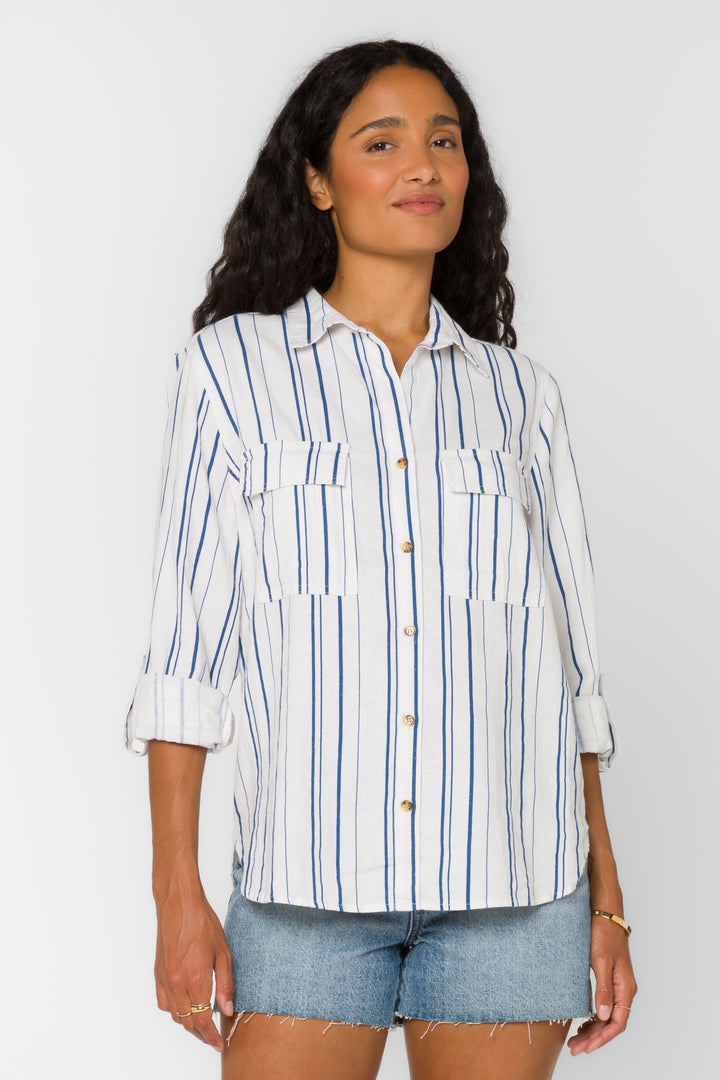 Talma Navy Stripe Shirt - Tops - Velvet Heart Clothing