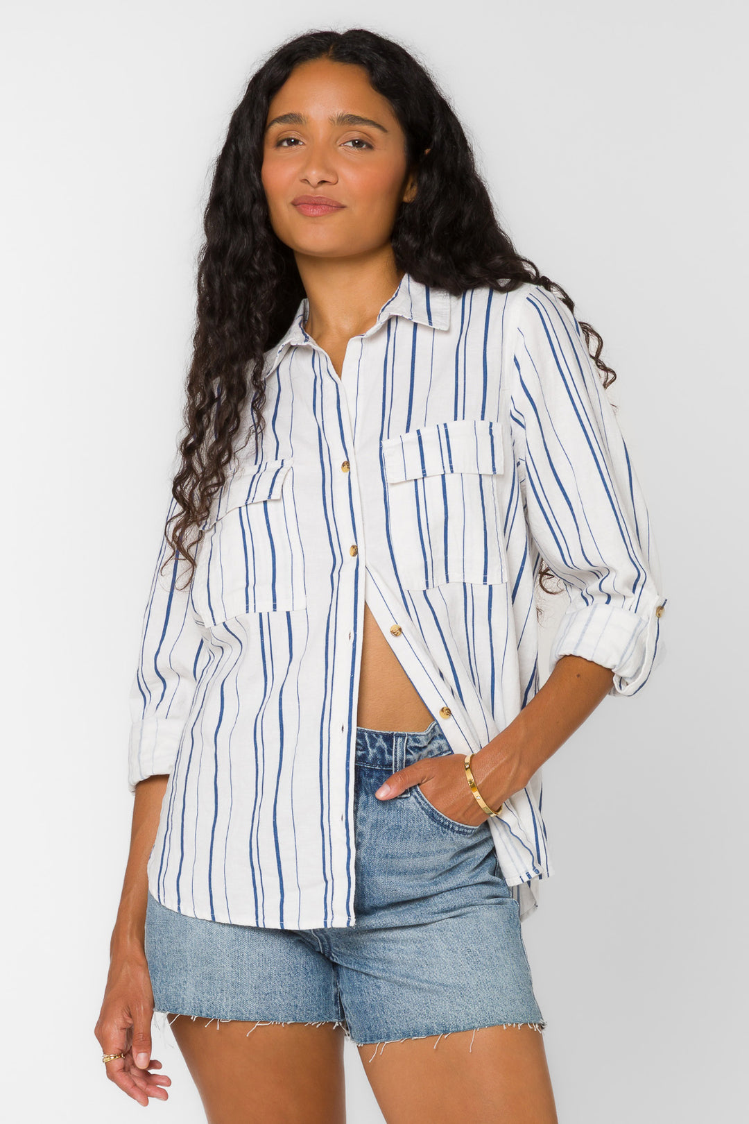 Talma Navy Stripe Shirt - Tops - Velvet Heart Clothing