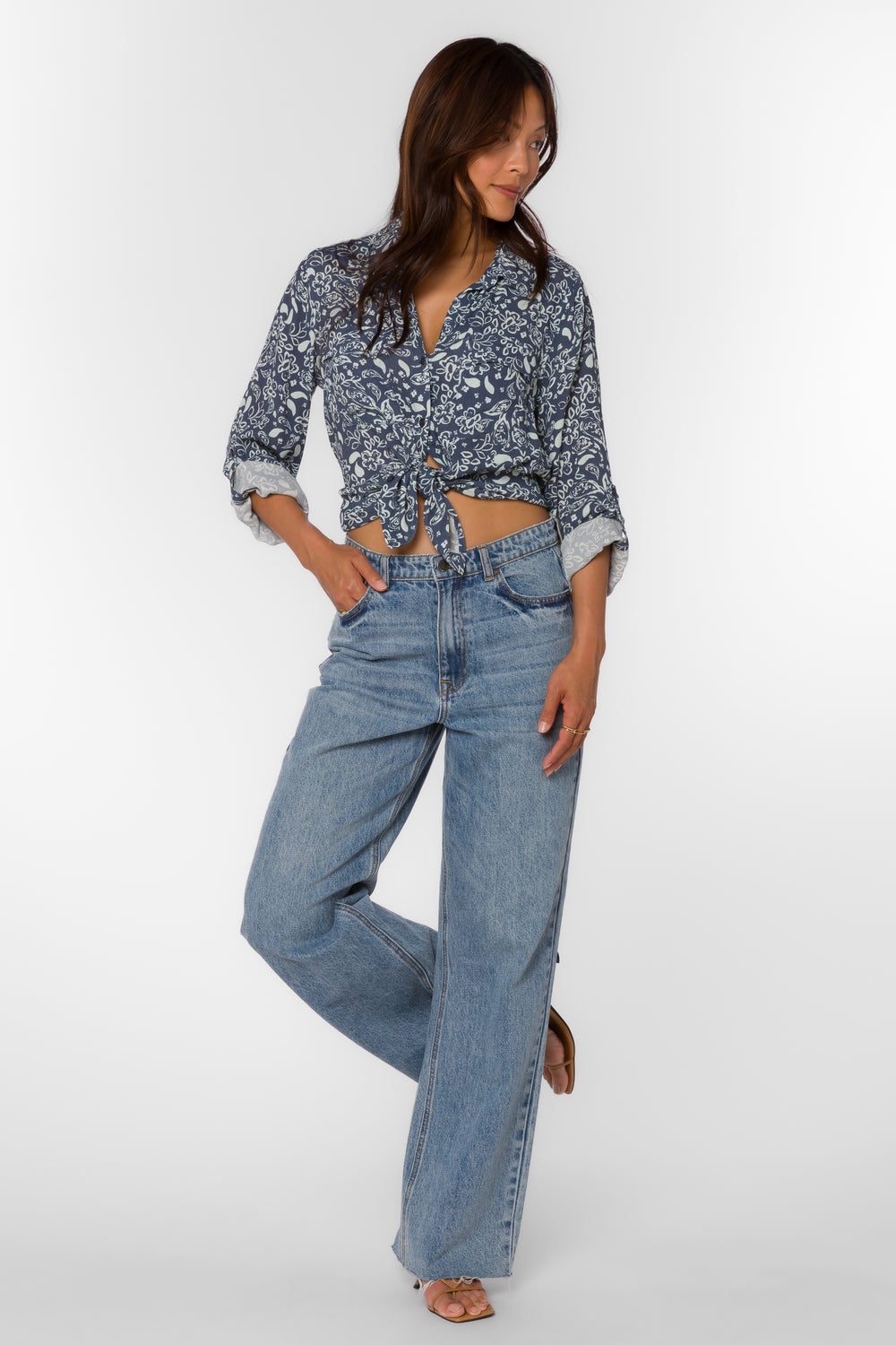 Talma Navy Floral Shirt - Tops - Velvet Heart Clothing