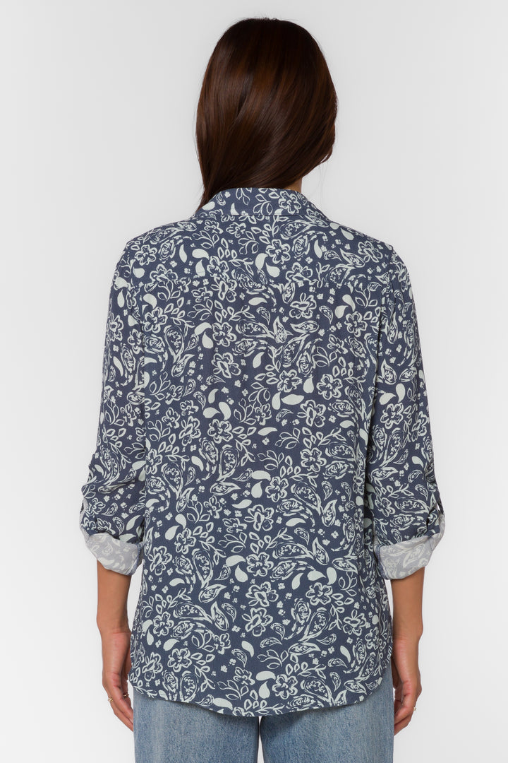 Talma Navy Floral Shirt - Tops - Velvet Heart Clothing