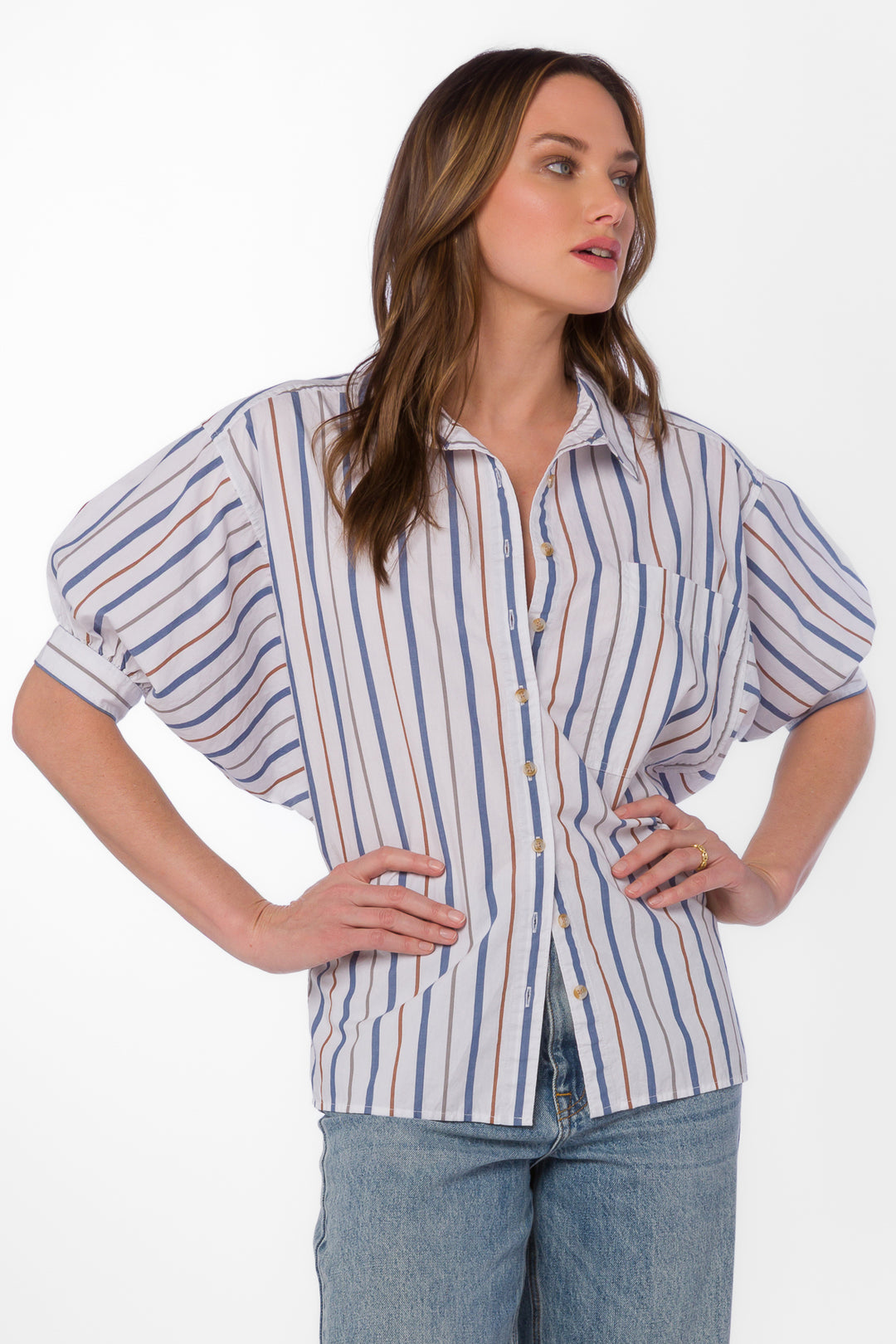 Tyler Blue Striped Shirt - Tops - Velvet Heart Clothing