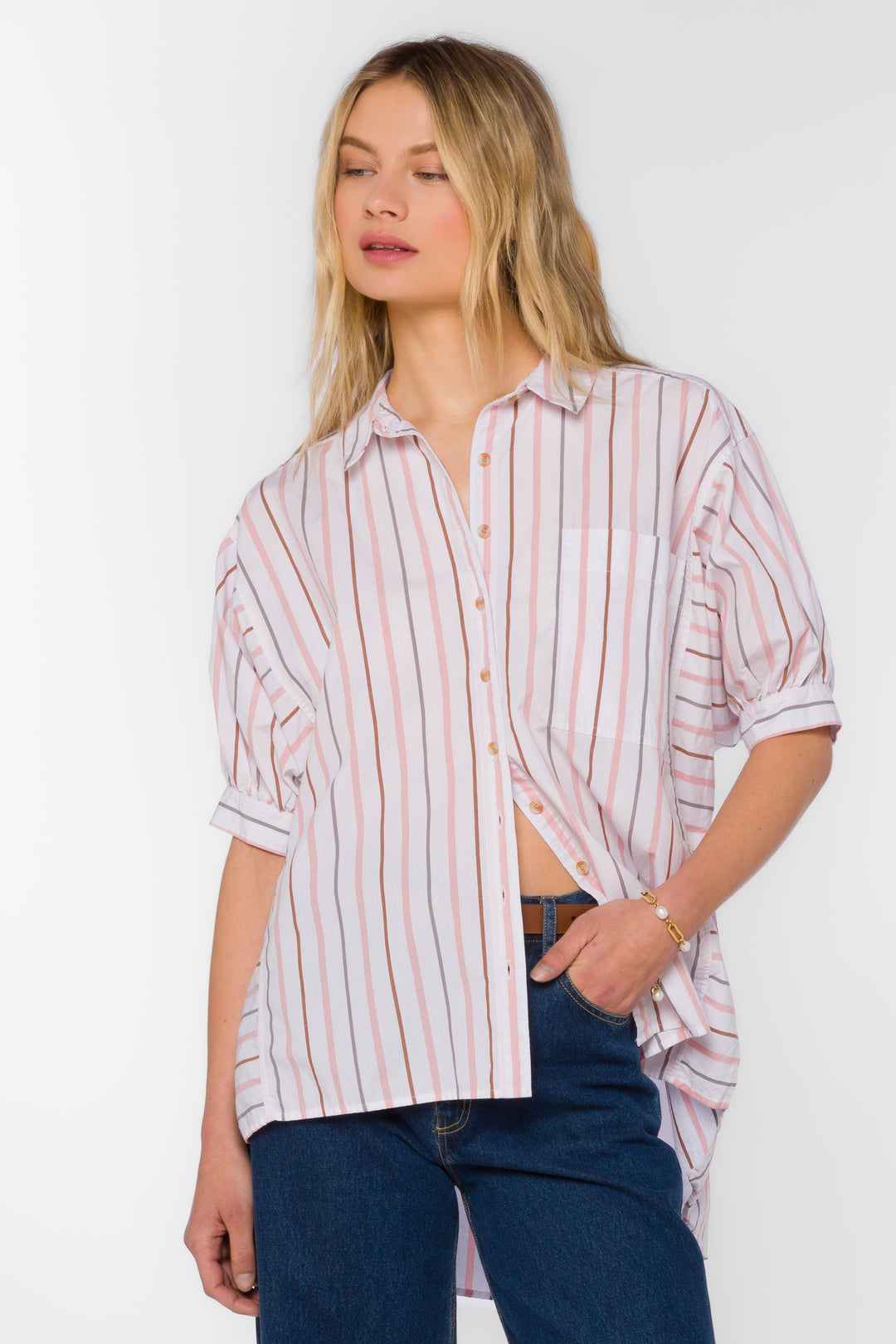 Tyler Pink Striped Shirt - Tops - Velvet Heart Clothing