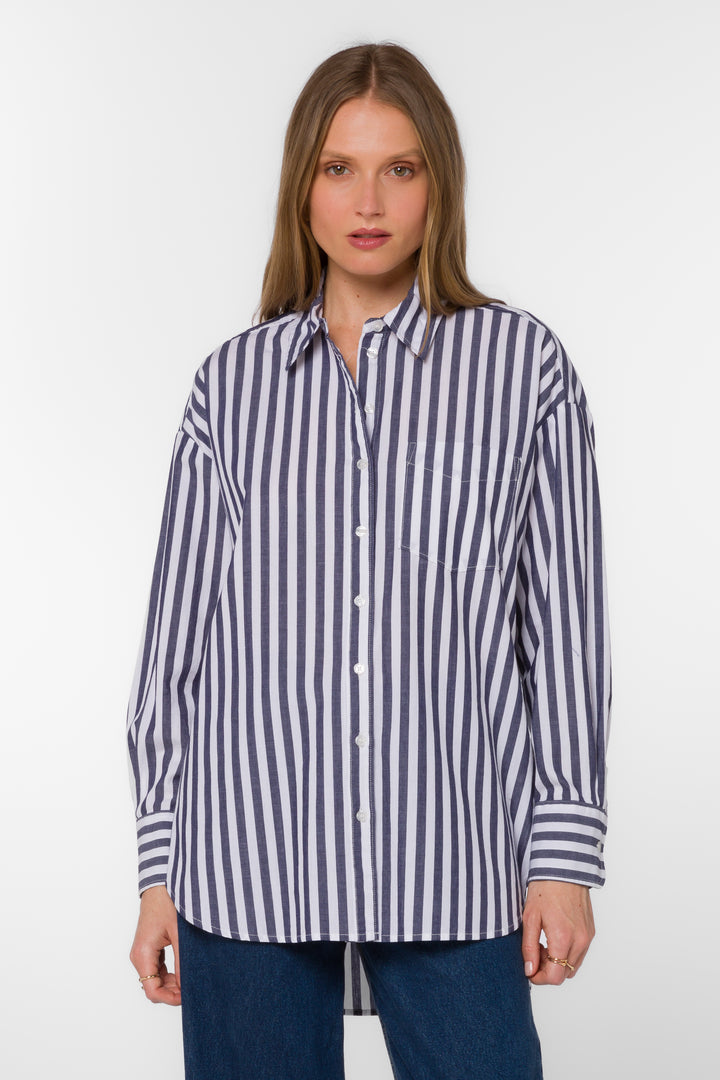 Waylon Navy Stripe Shirt - Tops - Velvet Heart Clothing