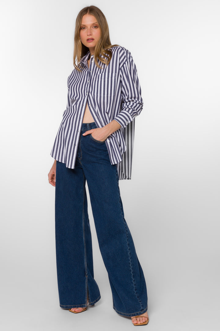 Waylon Navy Stripe Shirt - Tops - Velvet Heart Clothing