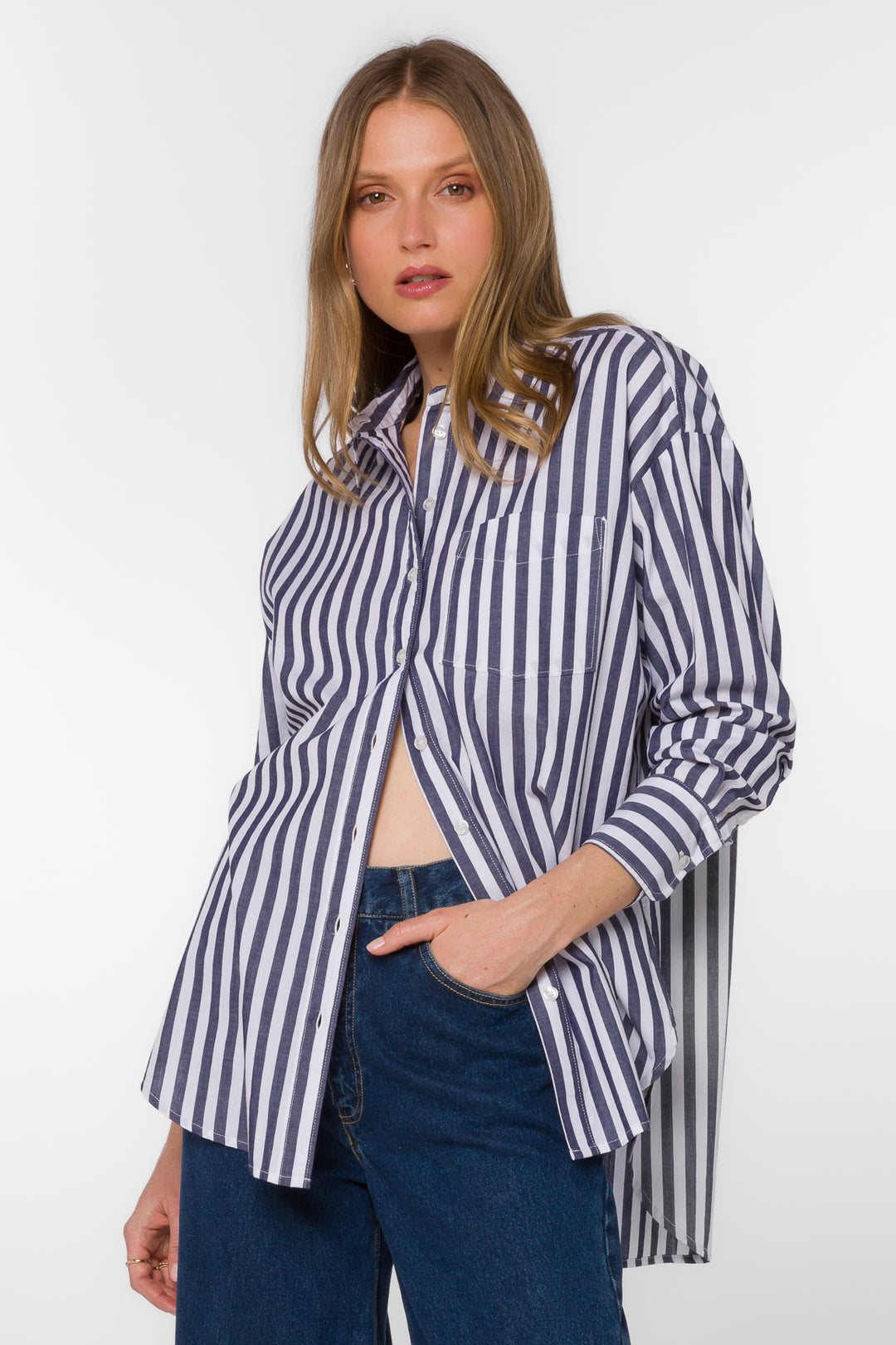 Waylon Navy Stripe Shirt - Tops - Velvet Heart Clothing