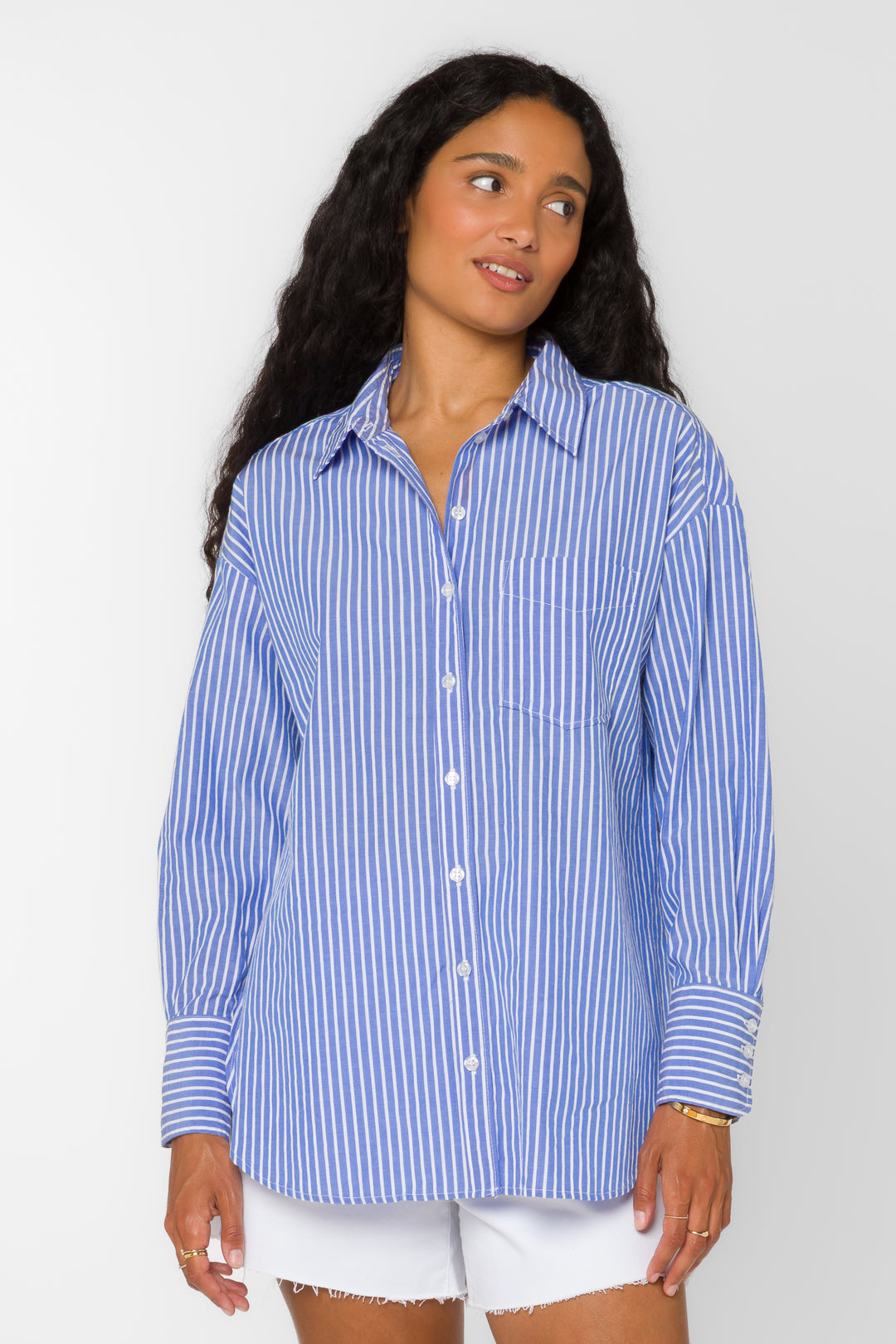 Waylon Blue White Stripe Shirt - Tops - Velvet Heart Clothing