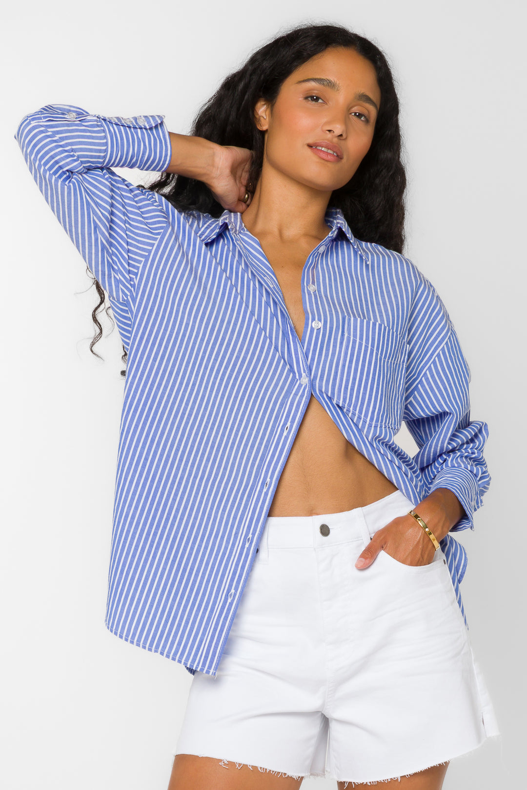Waylon Blue White Stripe Shirt - Tops - Velvet Heart Clothing