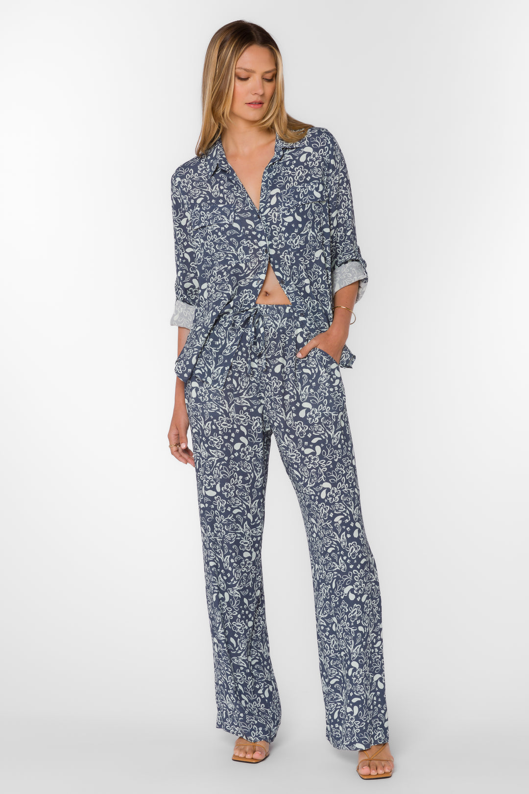 Wendy Navy Floral Pants - Bottoms - Velvet Heart Clothing