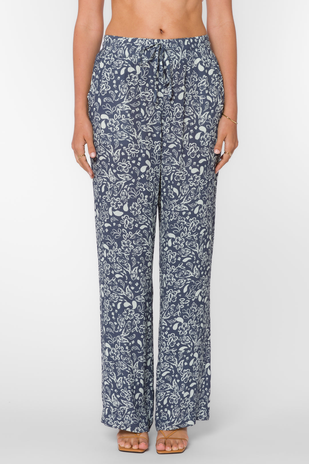 Wendy Navy Floral Pants - Bottoms - Velvet Heart Clothing