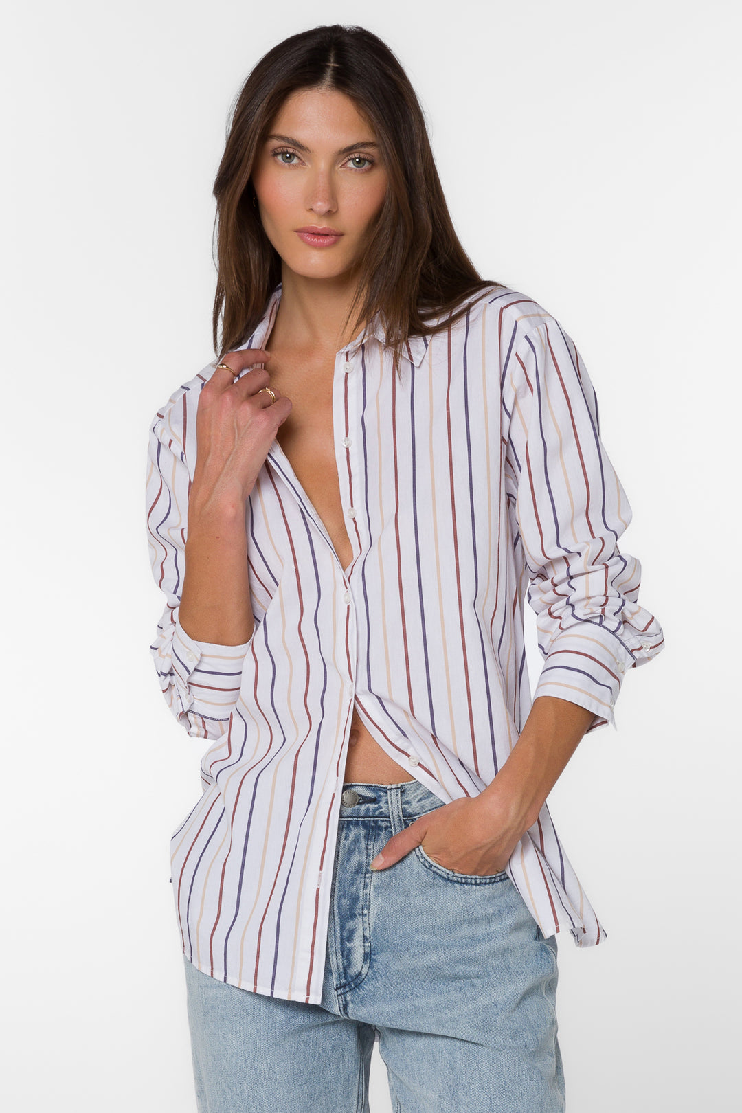 Westerly Dusk Blue Stripe Shirt - Tops - Velvet Heart Clothing