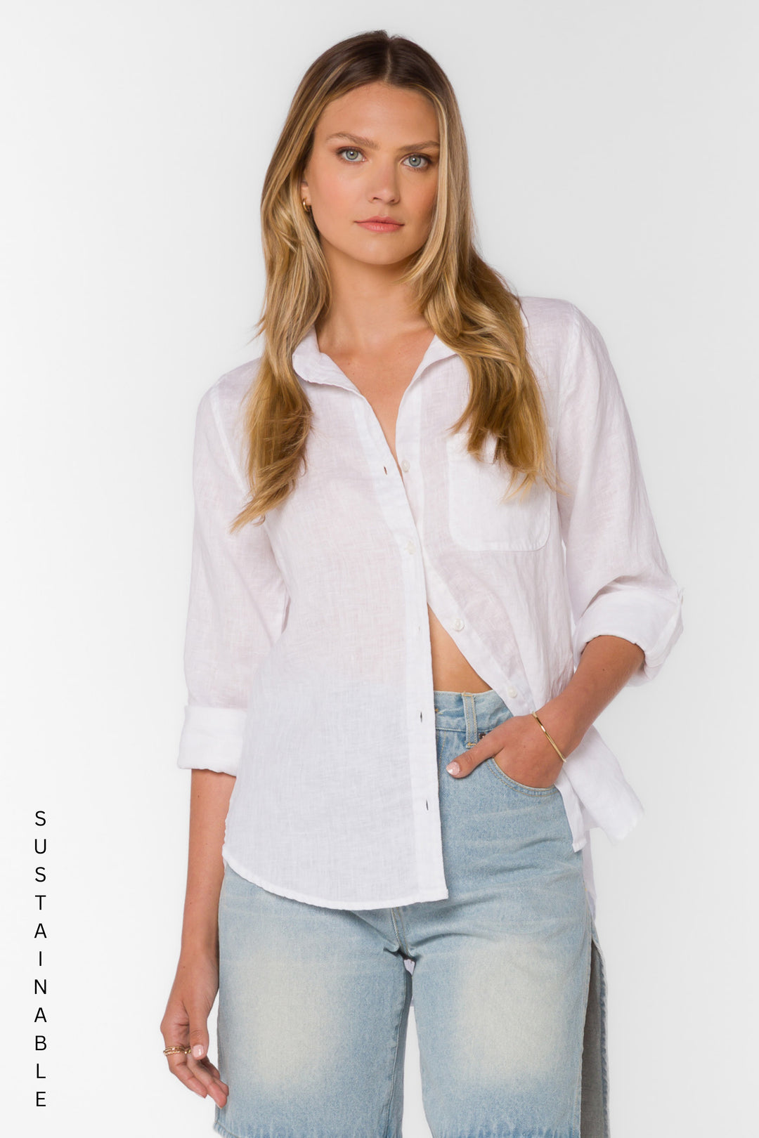 Elisa Optic White Shirt - Tops - Velvet Heart Clothing