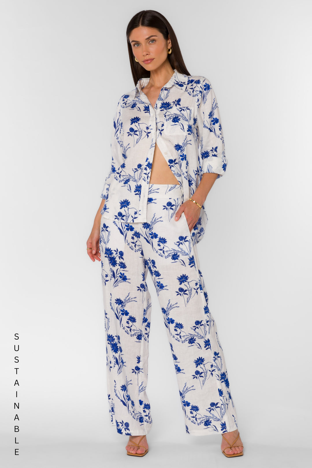 Kaelin Blue Floral Patch Pants - Pants - Velvet Heart Clothing
